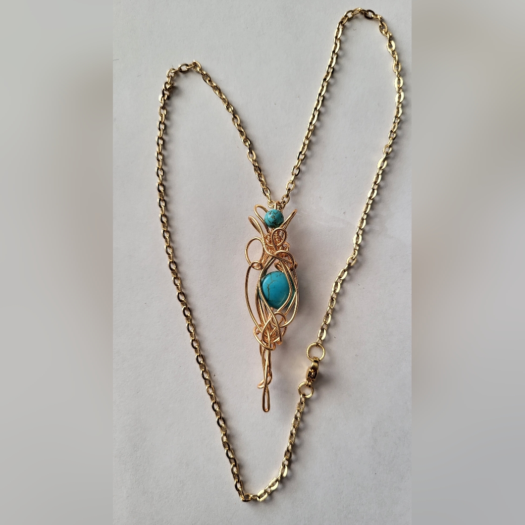 Blue Howlite Wire Wrapped Pendant Necklace